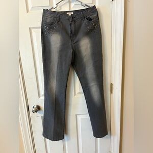 Boston Proper Gray Straight Leg Jeans with Stud Accents